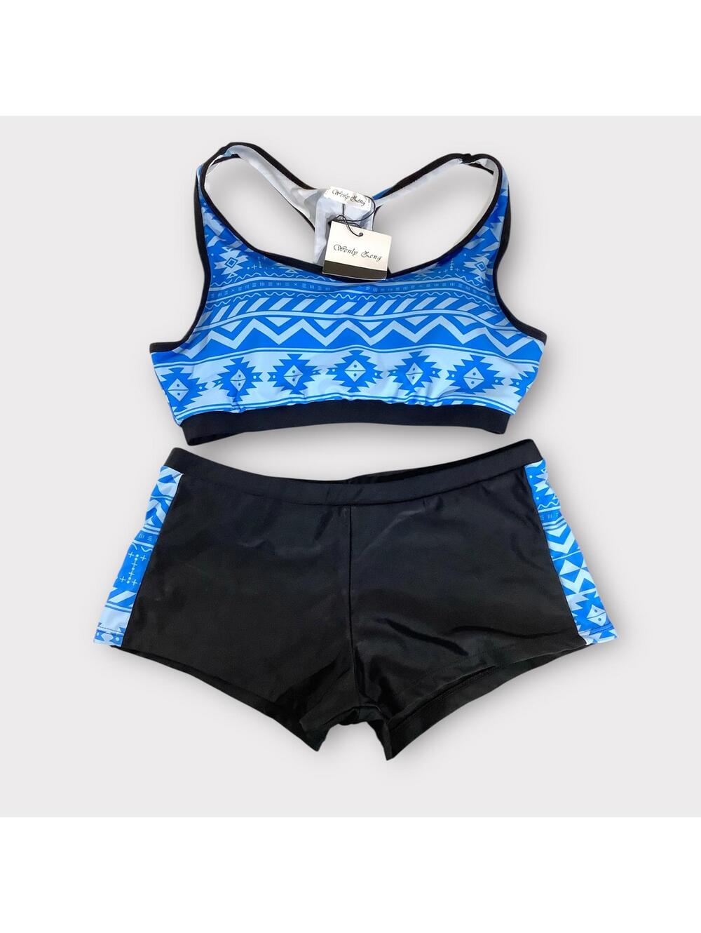 NWT Wenly Zeng Two Piece Racerback Top Boyshort Bottom Swimsuit, M (US Size 6)